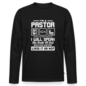 Pastor Pastor Love People - Men's Premium Organic Long Sleeve Shirt - black - Front - Nico (187cm)
