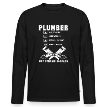 Plumber Plumber Hard Working - Men's Premium Organic Long Sleeve Shirt - black - Front - Nico (187cm)