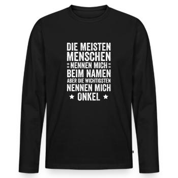 Most people call me by my name, uncle - Men's Premium Organic Long Sleeve Shirt - black - Front - Nico (187cm)