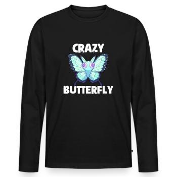 Papillon fou - T-shirt manches longues Premium bio Homme - noir - Devant - Nico (187cm)