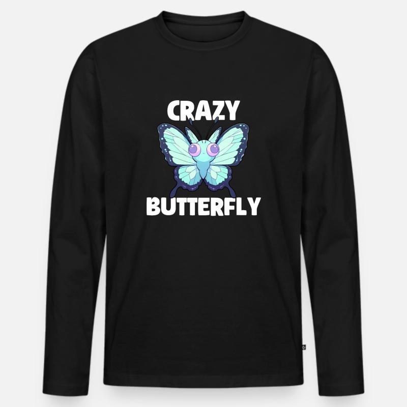 Crazy Butterfly - Männer Premium Bio Langarmshirt - Schwarz