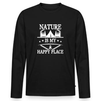 Nature Is My Happy Place - Männer Premium Bio Langarmshirt - Schwarz - Vorne - Nico (187cm)