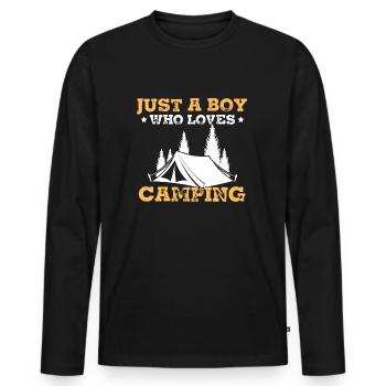 Juste un garçon qui aime le camping - T-shirt manches longues Premium bio Homme - noir - Devant - Nico (187cm)