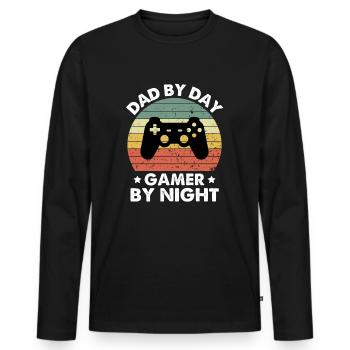 Papa le jour Gamer la nuit - T-shirt manches longues Premium bio Homme - noir - Devant - Nico (187cm)