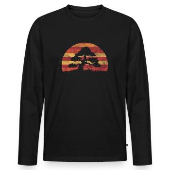 Bonsaï Arbre Vintage Coucher de soleil - T-shirt manches longues Premium bio Homme - noir - Devant - Nico (187cm)