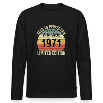 Aged To Perfection Vintage 1971 Limited Edition - Männer Premium Bio Langarmshirt - Schwarz - Vorne - Nico (187cm)