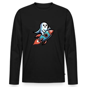 Halloween Ghost on a Rocket - Men's Premium Organic Long Sleeve Shirt - black - Front - Nico (187cm)