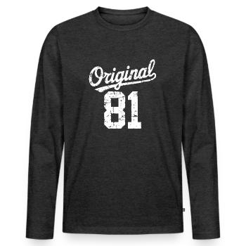 Original 81 - 44 ans Anniversaire - T-shirt manches longues Premium bio Homme - anthracite chiné - Devant - Nico (187cm)