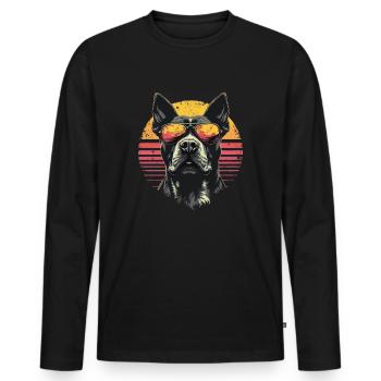 Pitbull mit Sonnenbrille - Retro Vintage Sunset - Männer Premium Bio Langarmshirt - Schwarz - Vorne - Nico (187cm)