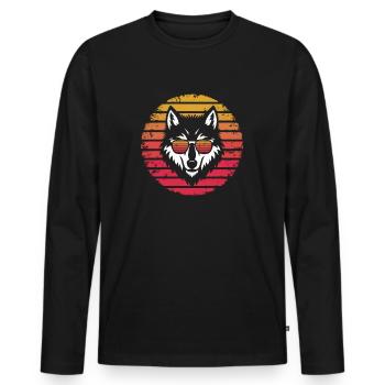 Wolf with Sunglasses - Retro Vintage Sunset - Men's Premium Organic Long Sleeve Shirt - black - Front - Nico (187cm)