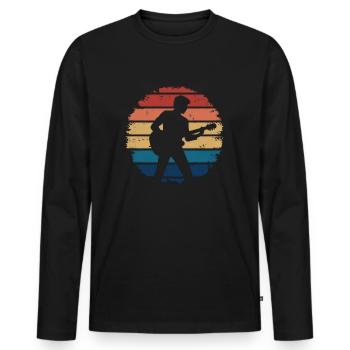Silhouette de guitariste - Rétro Vintage Sunset - T-shirt manches longues Premium bio Homme - noir - Devant - Nico (187cm)