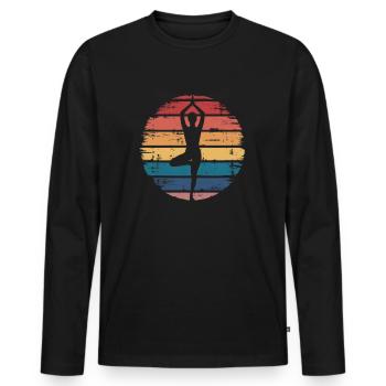 Yoga Silhouette - Retro Vintage Sunset - Männer Premium Bio Langarmshirt - Schwarz - Vorne - Nico (187cm)