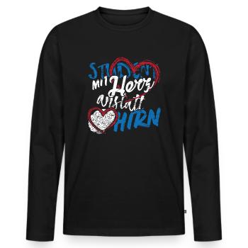 Étudiant avec le cœur au lieu du cerveau - T-shirt manches longues Premium bio Homme - noir - Devant - Nico (187cm)