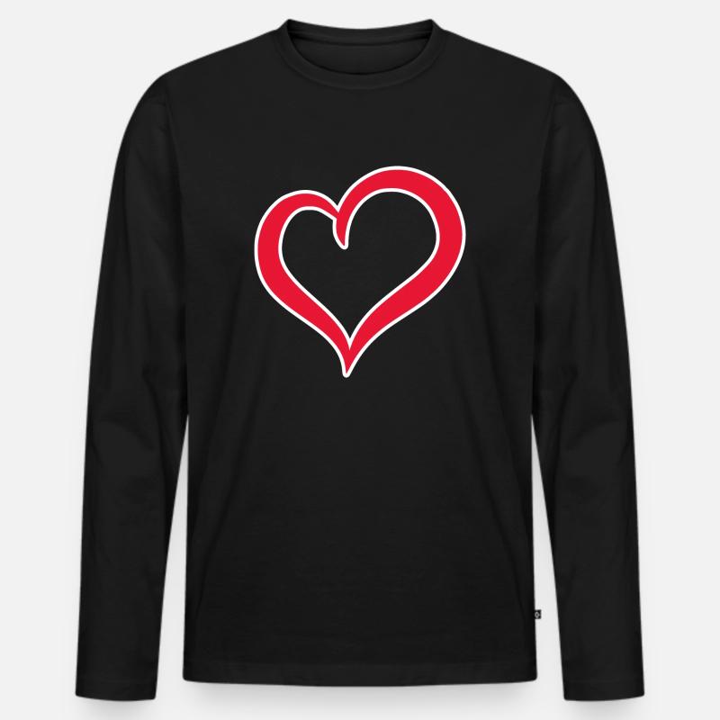 Herz rot mit weißen Rand - Männer Premium Bio Langarmshirt - Schwarz