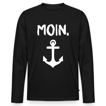 Moin 100 % Norddeutsch Geschenk Tee Shirt - Männer Premium Bio Langarmshirt - Schwarz - Vorne - Nico (187cm)