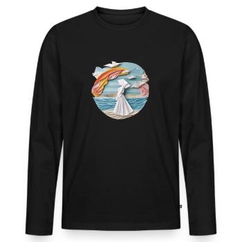 Woman on the beach in origami robe - Men's Premium Organic Long Sleeve Shirt - black - Front - Nico (187cm)
