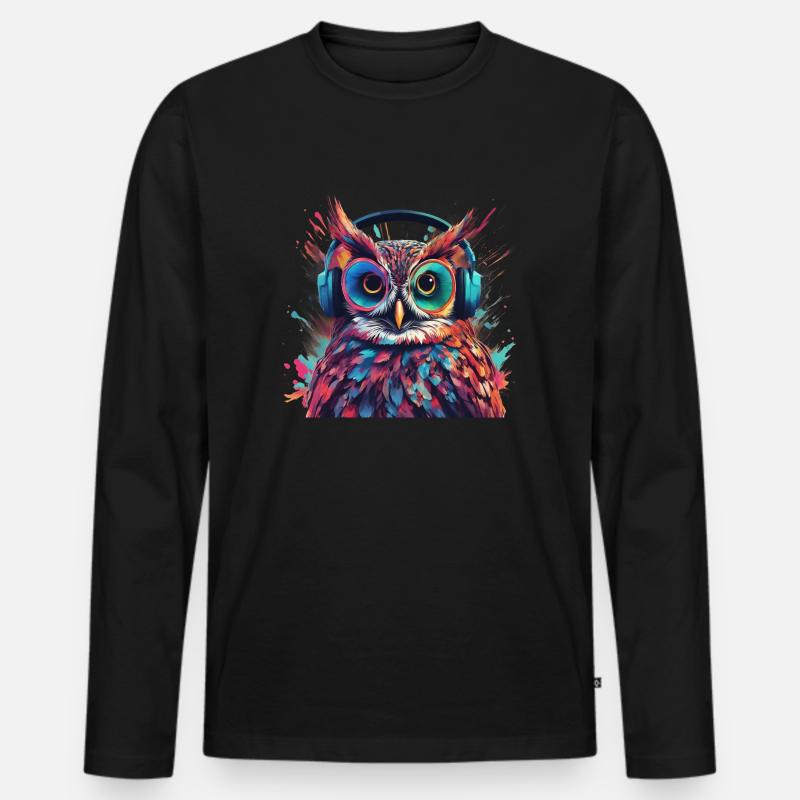 Coole Eule mit Kopfhörer Männer Premium Bio Langarmshirt