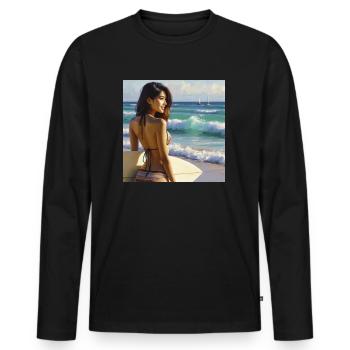 Surferin am Strand - Männer Premium Bio Langarmshirt - Schwarz - Vorne - Nico (187cm)