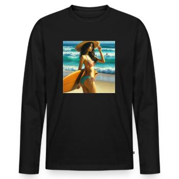Surferin am Strand - Männer Premium Bio Langarmshirt - Schwarz - Vorne - Nico (187cm)