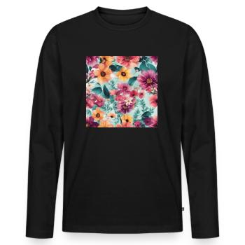 Mer de fleurs - T-shirt manches longues Premium bio Homme - noir - Devant - Nico (187cm)