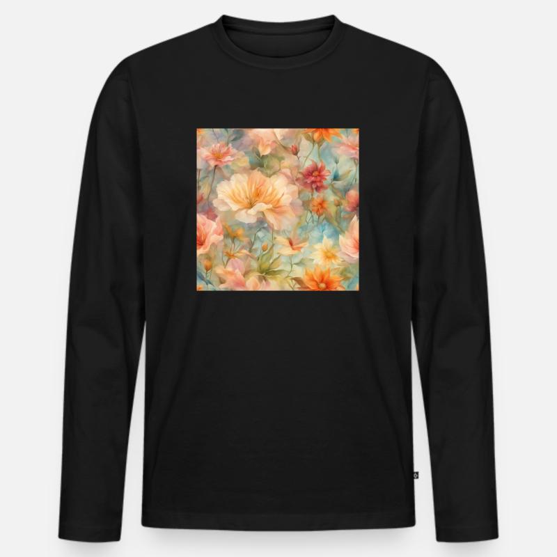 Blumenmeer - Männer Premium Bio Langarmshirt - Schwarz