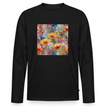 Mer de fleurs - T-shirt manches longues Premium bio Homme - noir - Devant - Nico (187cm)