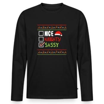 Christmas Funny Witty Humor Nice Naughty Sassy - Men's Premium Organic Long Sleeve Shirt - black - Front - Nico (187cm)