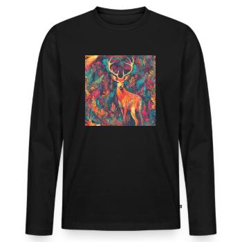Colorful deer portrait - Men's Premium Organic Long Sleeve Shirt - black - Front - Nico (187cm)