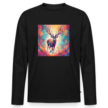 Portrait de cerf coloré - T-shirt manches longues Premium bio Homme - noir - Devant - Nico (187cm)