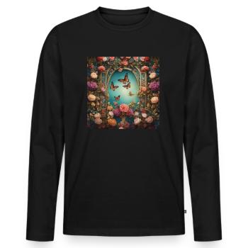 Flowers and butterflies - Men's Premium Organic Long Sleeve Shirt - black - Front - Nico (187cm)