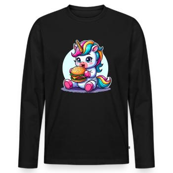 Colles EINHORN T-Shirt - Männer Premium Bio Langarmshirt - Schwarz - Vorne - Nico (187cm)