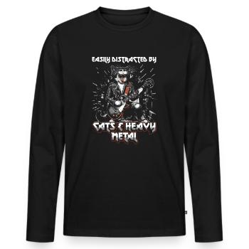 Chat Heavy Metal Musique Humour Drôle Idée Cadeau - T-shirt manches longues Premium bio Homme - noir - Devant - Nico (187cm)