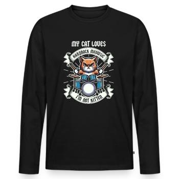 Cat Rock Music Humor Funny Gift Idea - Men's Premium Organic Long Sleeve Shirt - black - Front - Nico (187cm)