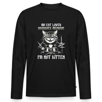 Katze Rock Musik Humor Lustig Geschenkidee - Männer Premium Bio Langarmshirt - Schwarz - Vorne - Nico (187cm)