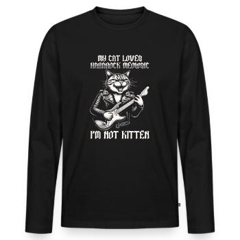 Katze Rock Musik Humor Lustig Geschenkidee - Männer Premium Bio Langarmshirt - Schwarz - Vorne - Nico (187cm)