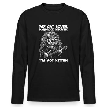 Cat Rock Music Humor Funny Gift Idea - Men's Premium Organic Long Sleeve Shirt - black - Front - Nico (187cm)