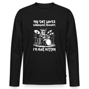 Chat Rock Musique Humour Drôle Idée Cadeau - T-shirt manches longues Premium bio Homme - noir - Devant - Nico (187cm)