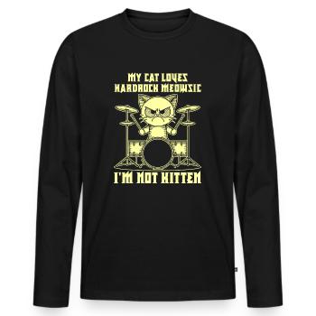 Cat Rock Music Humor Funny Gift Idea - Men's Premium Organic Long Sleeve Shirt - black - Front - Nico (187cm)