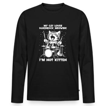 Katze Rock Musik Humor Lustig Geschenkidee - Männer Premium Bio Langarmshirt - Schwarz - Vorne - Nico (187cm)