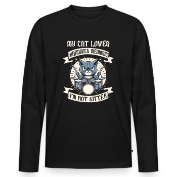 Cat Rock Music Humor Funny Gift Idea - Men's Premium Organic Long Sleeve Shirt - black - Front - Nico (187cm)