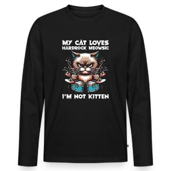 Chat Rock Musique Humour Drôle Idée Cadeau - T-shirt manches longues Premium bio Homme - noir - Devant - Nico (187cm)