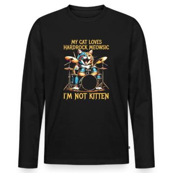 Cat Rock Music Humor Funny Gift Idea - Men's Premium Organic Long Sleeve Shirt - black - Front - Nico (187cm)