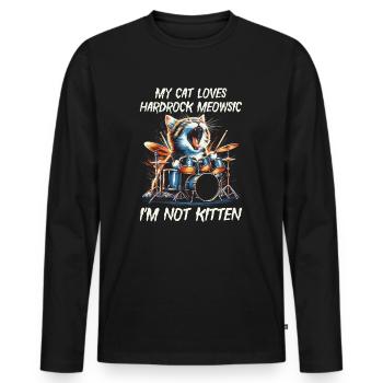 Katze Rock Musik Humor Lustig Geschenkidee - Männer Premium Bio Langarmshirt - Schwarz - Vorne - Nico (187cm)