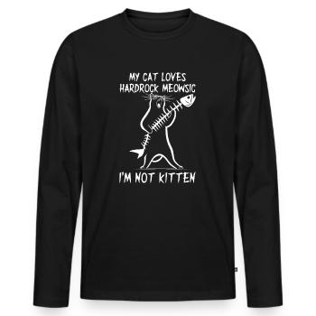 Katze Rock Musik Humor Lustig Geschenkidee - Männer Premium Bio Langarmshirt - Schwarz - Vorne - Nico (187cm)