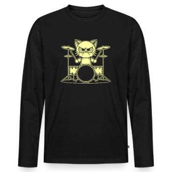 Rock Musik Katze Lustig Humor Geschenkidee - Männer Premium Bio Langarmshirt - Schwarz - Vorne - Nico (187cm)
