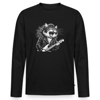 Rock Music Cat Funny Humor Gift Idea - Men's Premium Organic Long Sleeve Shirt - black - Front - Nico (187cm)