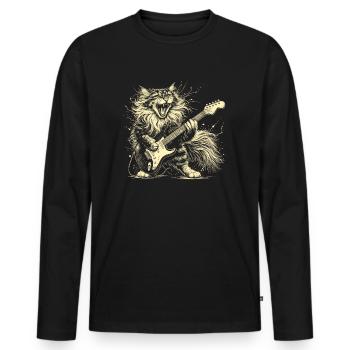 Rock Music Cat Funny Humor Gift Idea - Men's Premium Organic Long Sleeve Shirt - black - Front - Nico (187cm)