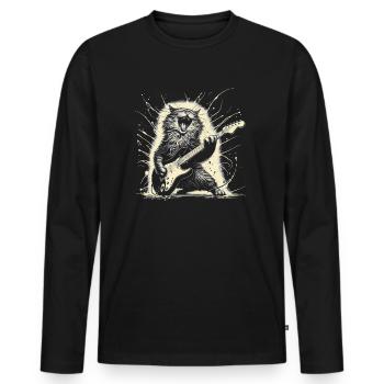 Rock Music Cat Funny Humor Gift Idea - Men's Premium Organic Long Sleeve Shirt - black - Front - Nico (187cm)