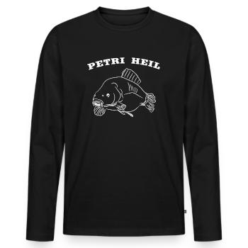 Angel Shirt | Angler Tshirt | Petri Heil | Karpfen - Männer Premium Bio Langarmshirt - Schwarz - Vorne - Nico (187cm)