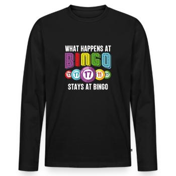 Lustig Spruch What Happens At Bingo Stays At Bingo - Männer Premium Bio Langarmshirt - Schwarz - Vorne - Nico (187cm)